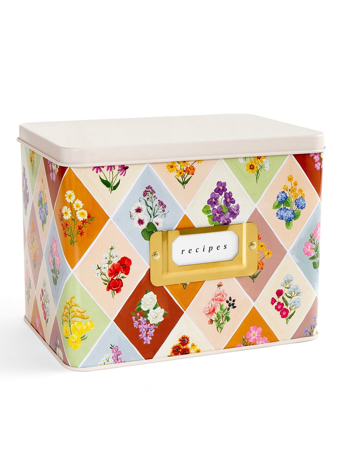 Vintage Blooms Floral Tin Recipe Box with Cards - 1canoe2