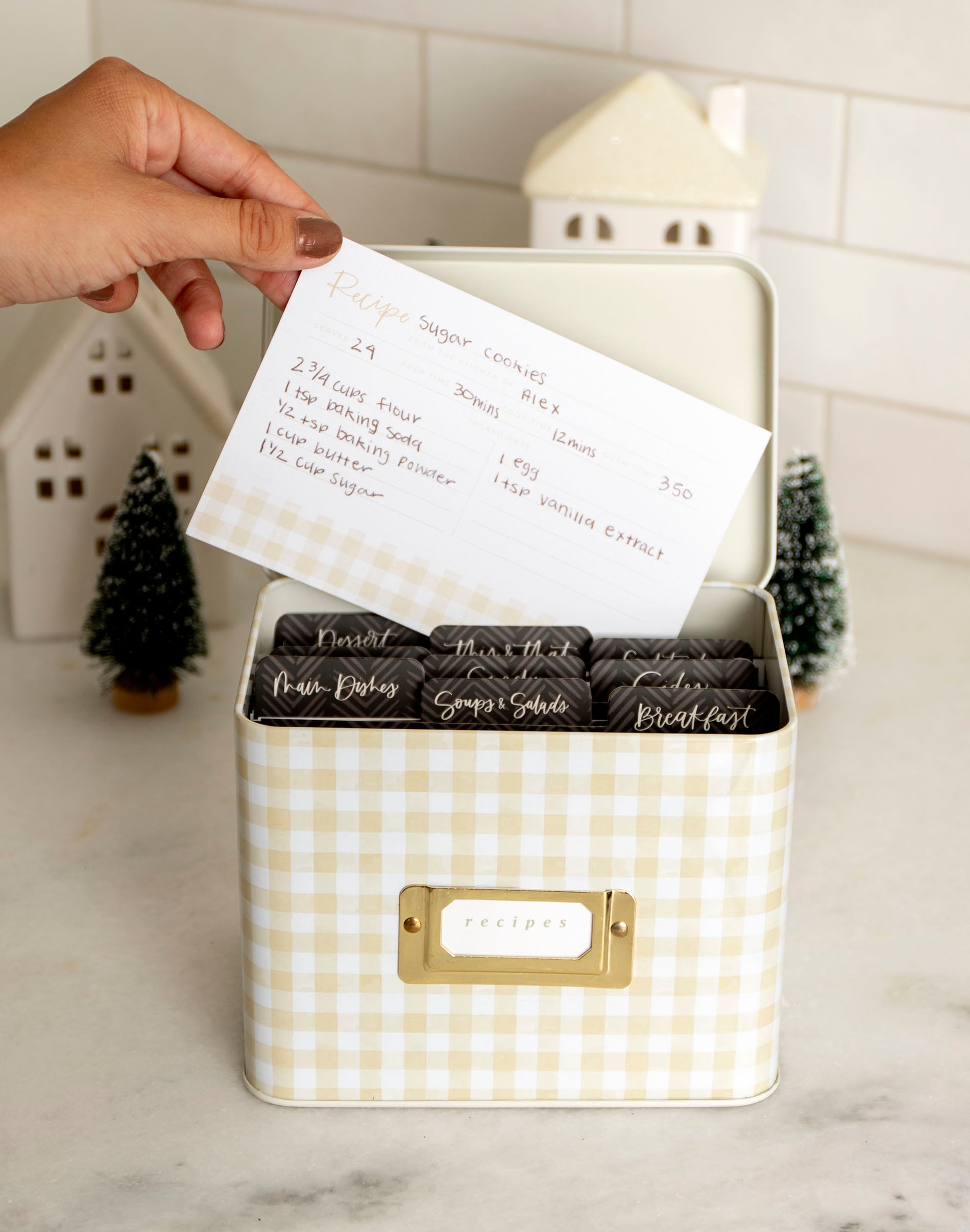 Beige Gingham Tin Recipe Box - 1canoe2