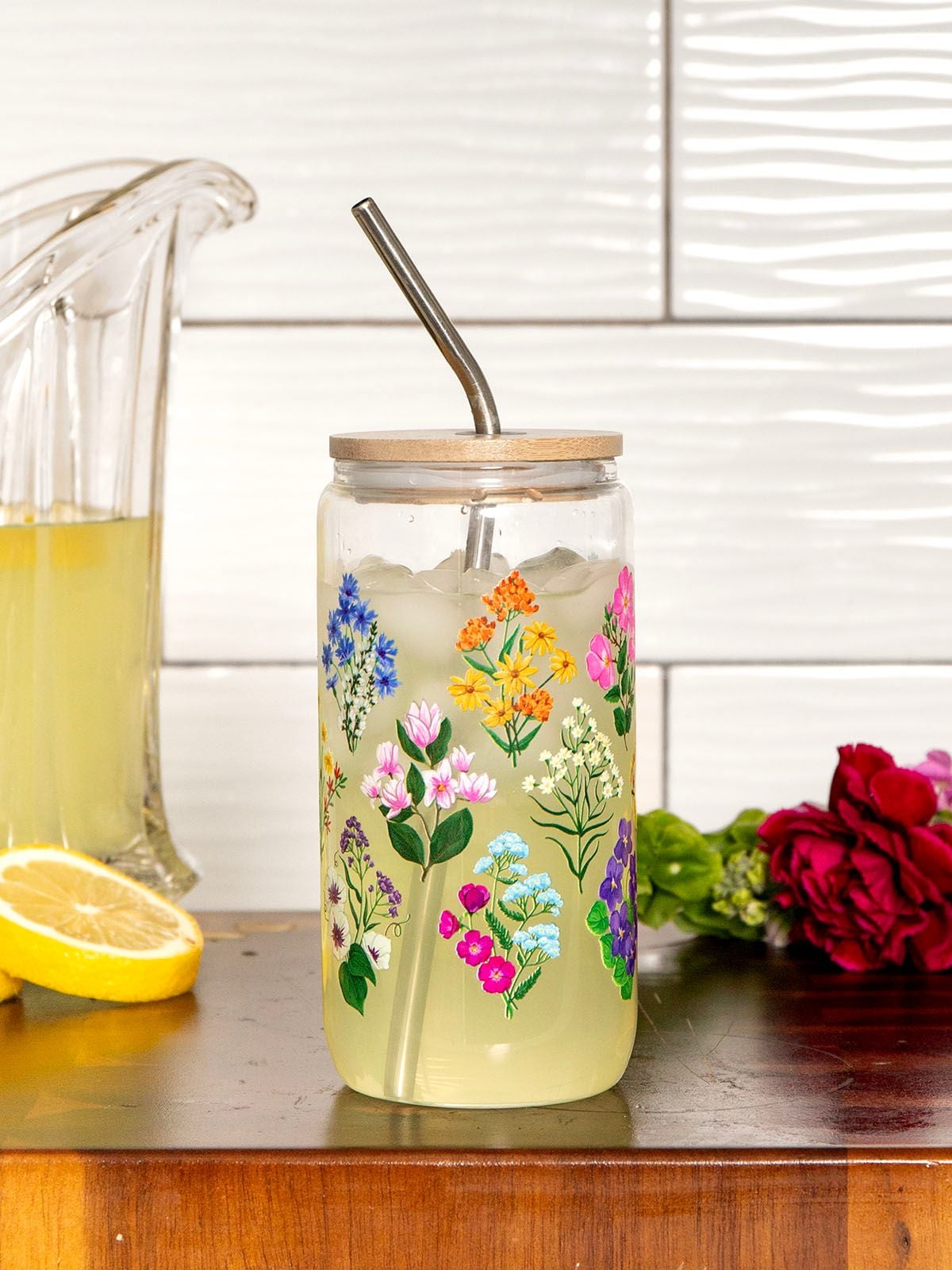 Vintage Blooms Floral Glass Can - 1canoe2